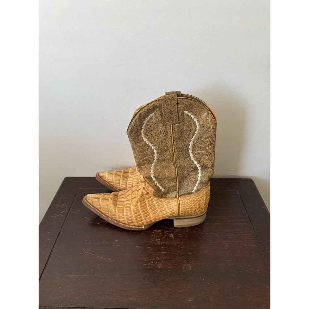 Gran Rider Croc Print Western Cowboy Boots Tan Brown Men’s 8.5 Made Mexico